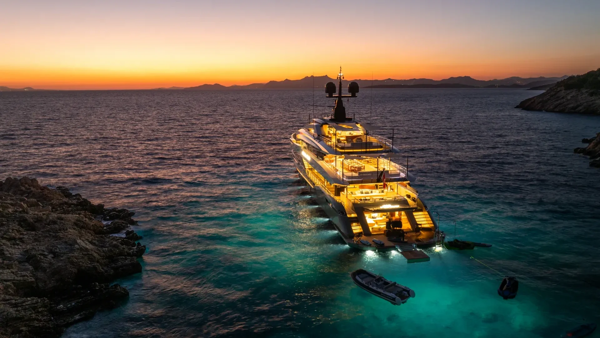 eternal spark yacht at night