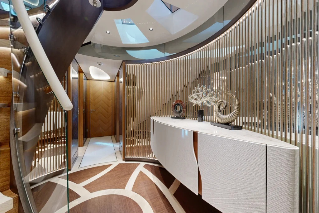 eternal spark yacht lower deck lobby sculptures