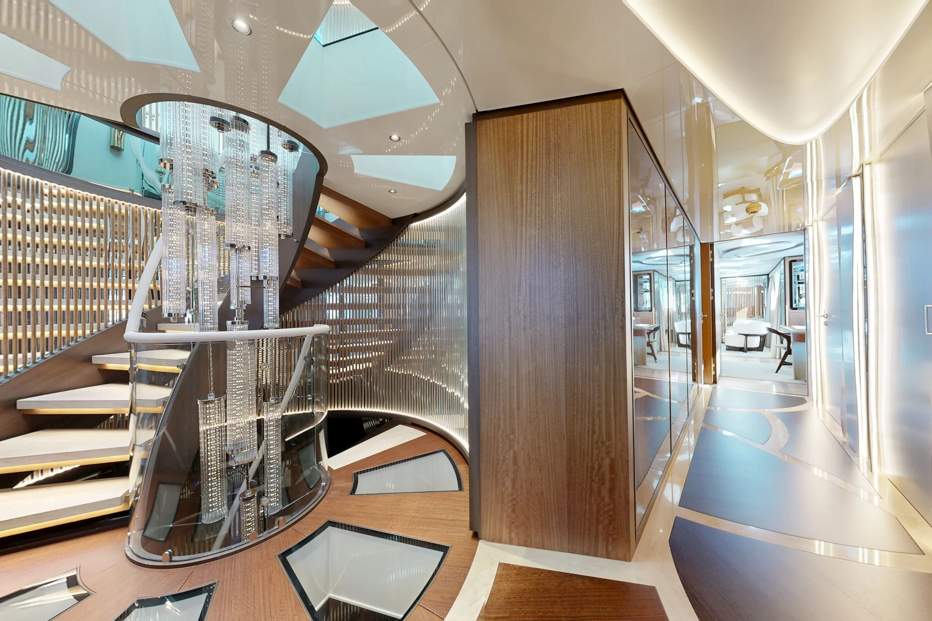 eternal spark yacht main deck lobby view to master suite